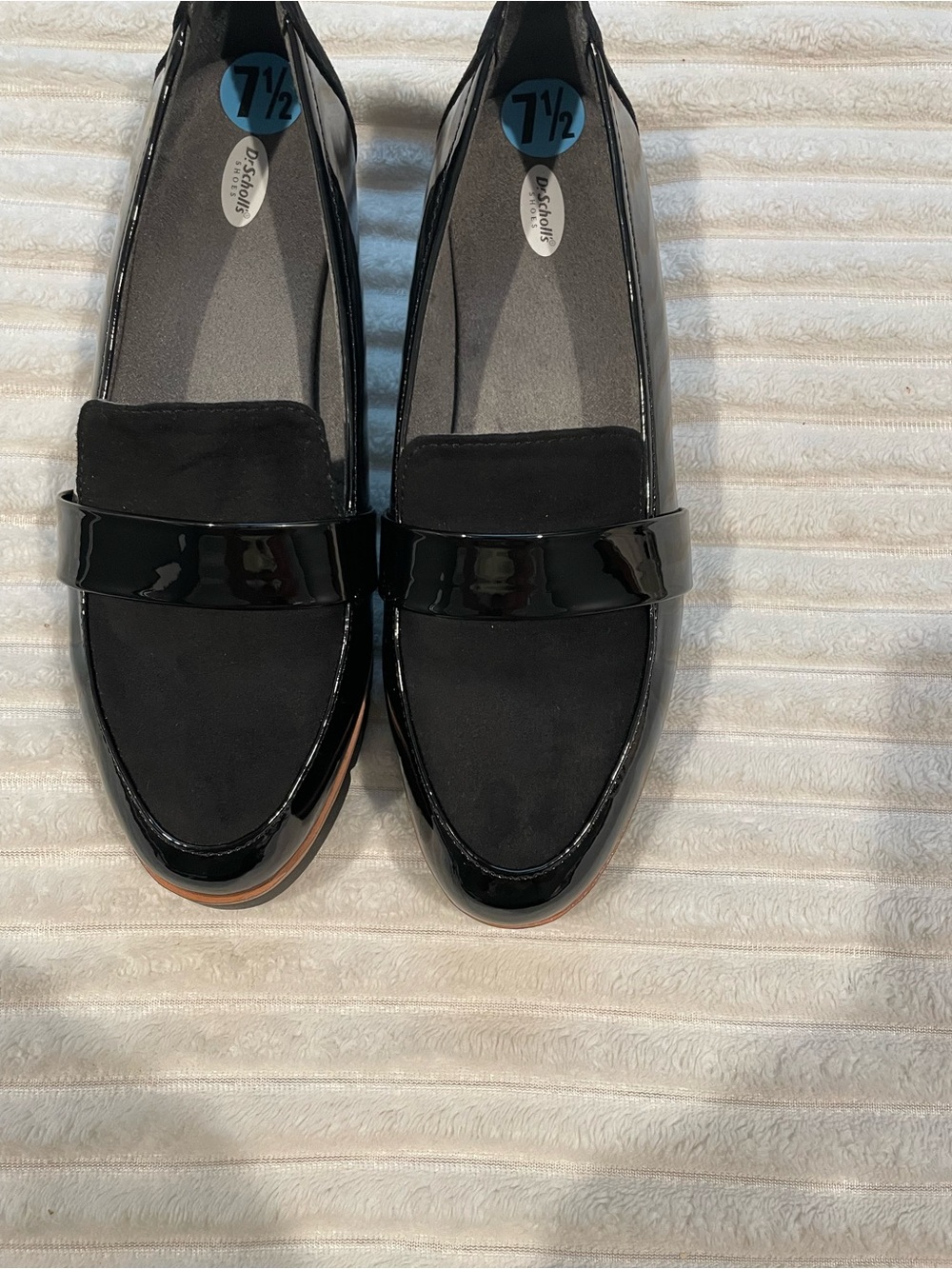 Dr. Scholl's Black Patent and Suede Penny Loafers